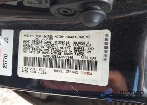 2010 Toyota Corolla из США, поврежденный, VIN 1NXBU4EE3AZ276946